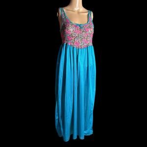 Vtg Nightgown Midi Womens Sz Large USA Floral Lace Fairy Glencraft Lingerie